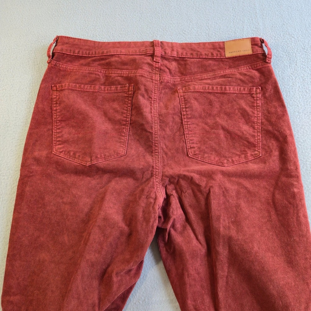 American Eagle Corduroy Pants Women 16 Short Rust Red Super Hi-Rise Flare Button - Picture 2 of 8